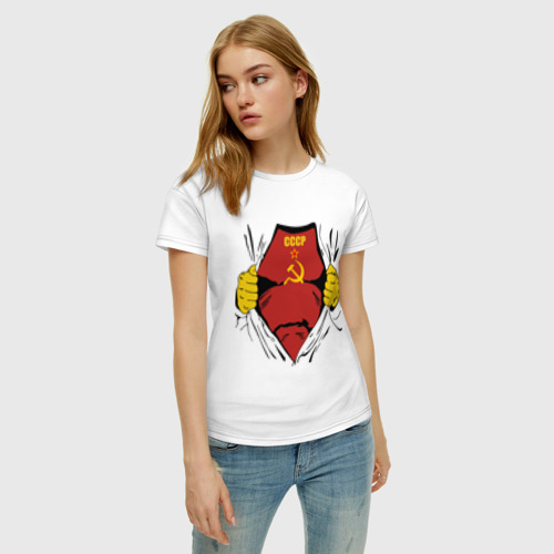 Женская футболка хлопок Рожденный в СССР, цвет белый - фото 3