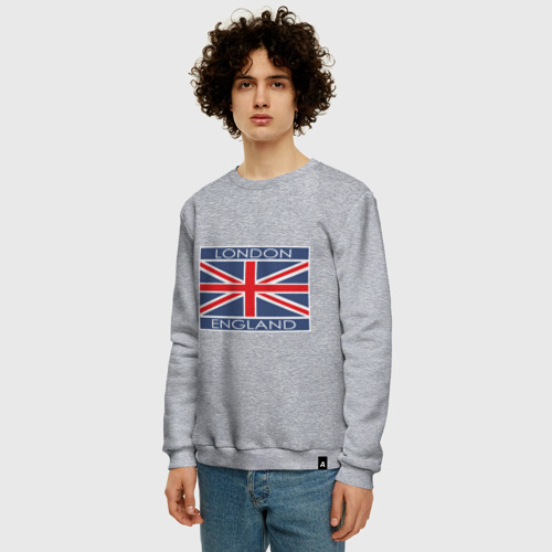 Мужской свитшот хлопок London - Лондон с флагом Англии, цвет меланж - фото 3