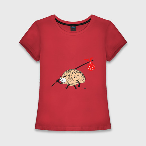 Женская футболка хлопок Slim Мозг уходит, цвет красный