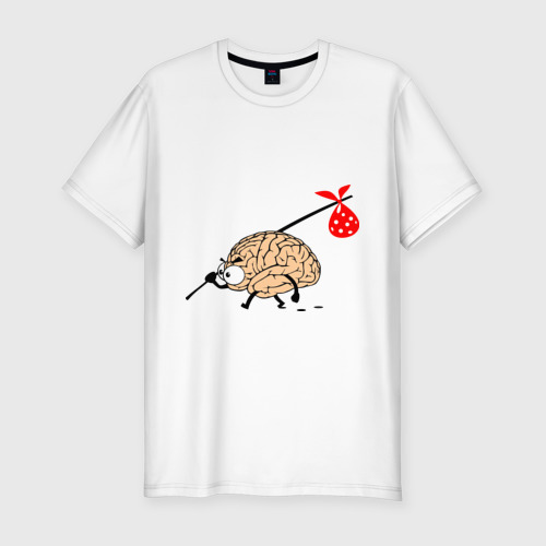 Мужская приталенная футболка из хлопка с принтом Мозг уходит, вид спереди №1