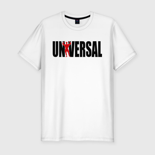 Мужская приталенная футболка из хлопка с принтом Universal bodybilding, вид спереди №1