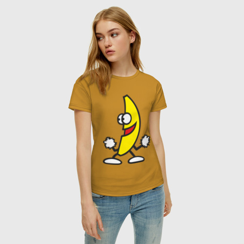 Женская футболка хлопок Танцующий банан, цвет горчичный - фото 3