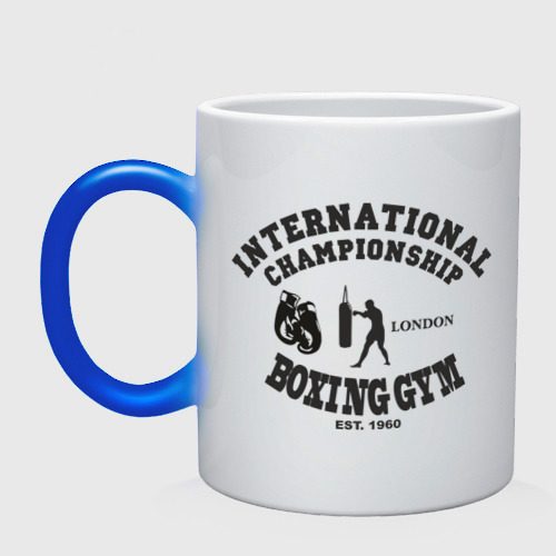 Кружка хамелеон International championship boxing, цвет белый + синий