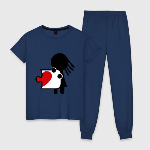 Женская пижама хлопок Сердце на двоих женская, цвет темно-синий