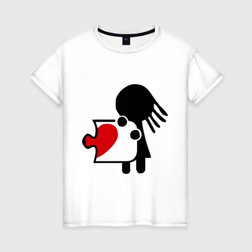 Женская футболка из хлопка с принтом Сердце на двоих женская, вид спереди №1