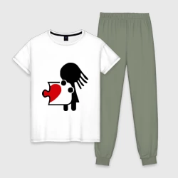 Женская пижама с белой футболкой хлопок Сердце на двоих женская