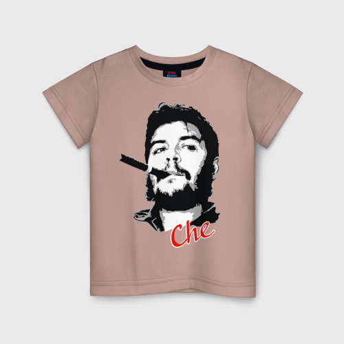 Детская футболка хлопок Че Гевара с сигарой, цвет пыльно-розовый