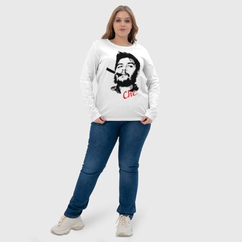 Женский лонгслив хлопок Че Гевара с сигарой, цвет белый - фото 6