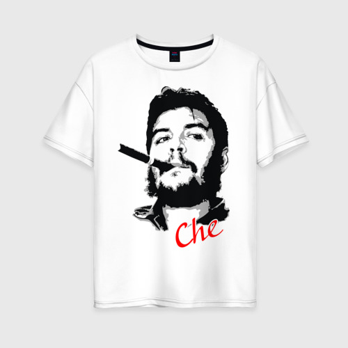 Женская футболка хлопок Oversize Че Гевара с сигарой, цвет белый