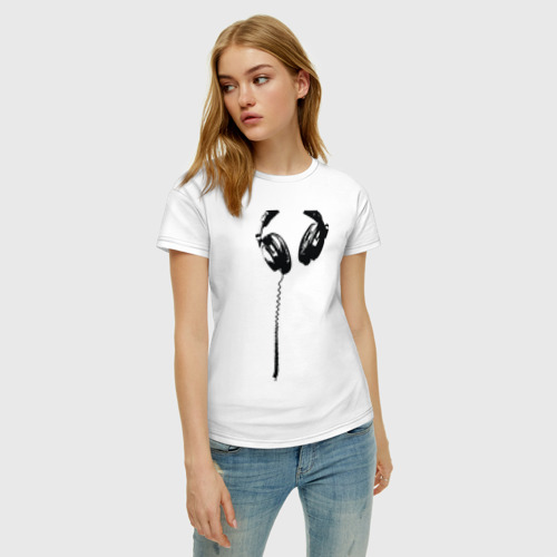 Женская футболка хлопок Наушники 5, цвет белый - фото 3