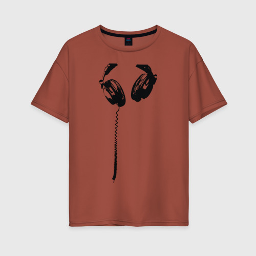 Женская футболка хлопок Oversize Наушники 5, цвет кирпичный