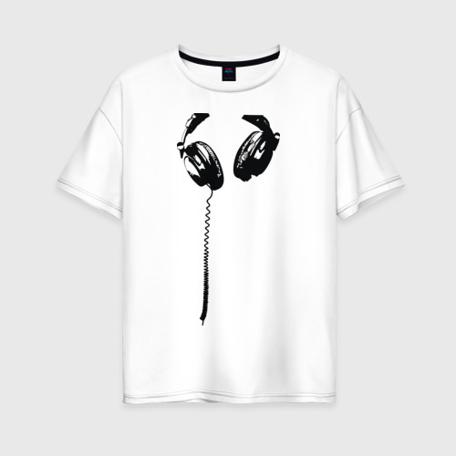 Женская футболка из хлопка оверсайз с принтом Наушники 5, вид спереди №1