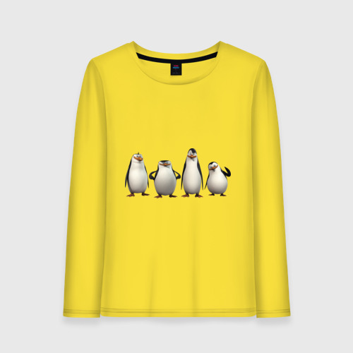 Женский лонгслив хлопок Пингвины Мадагаскар, цвет желтый