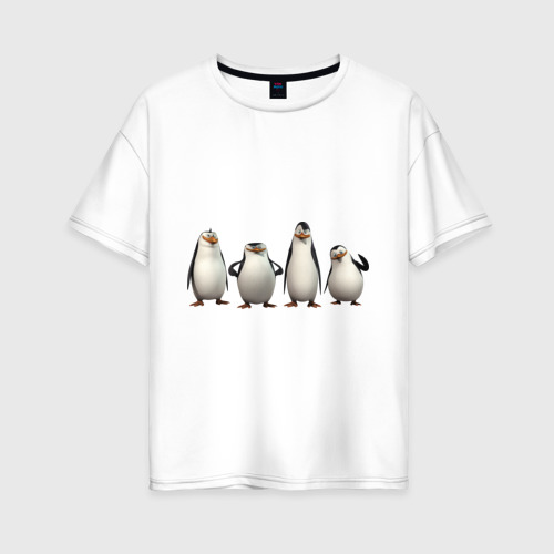 Женская футболка хлопок Oversize Пингвины Мадагаскар, цвет белый