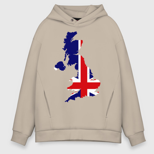 Мужское худи Oversize хлопок Великобритания Great Britain, цвет миндальный