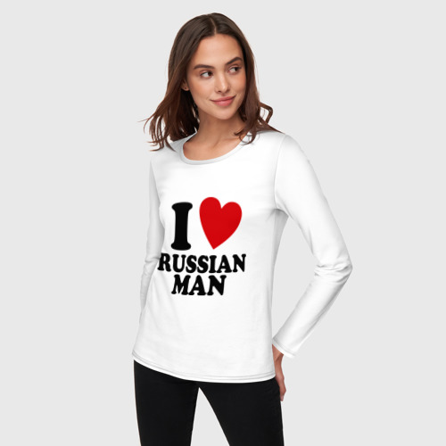 Женский лонгслив хлопок I love russian man, цвет белый - фото 3