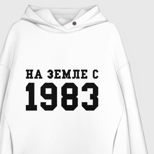 Женское худи Oversize хлопок На Земле с 1983, цвет белый - фото 3