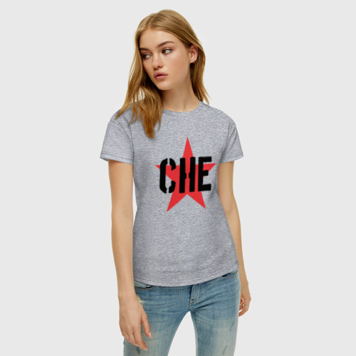 Женская футболка хлопок Че Гевара - звезда, цвет меланж - фото 3