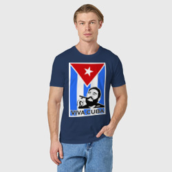 Футболка с принтом Viva, Cuba! для женщины, вид на модели спереди №2. Цвет основы: темно-синий
