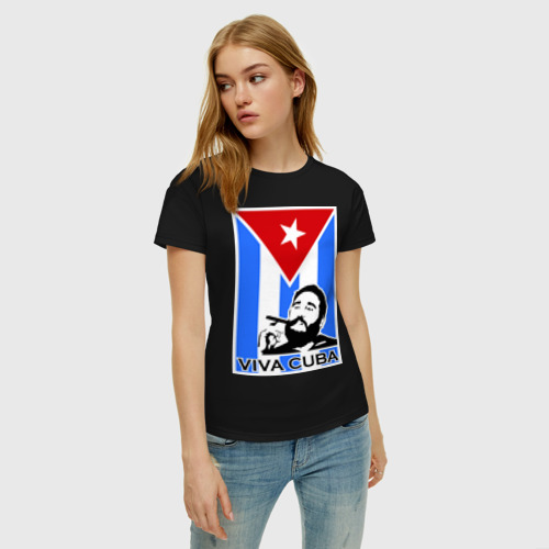 Женская футболка хлопок Viva, Cuba!, цвет черный - фото 3