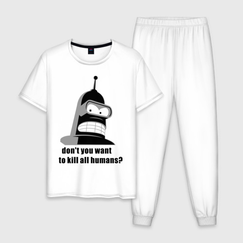 Мужская пижама хлопок с принтом Futurama bender, вид спереди #2