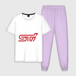 Мужская пижама с белой футболкой хлопок STI