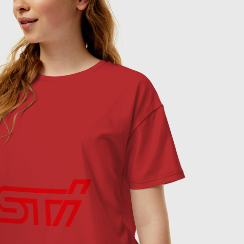 Женская футболка хлопок Oversize STI, цвет красный - фото 3