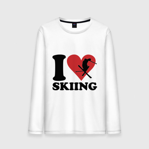 Мужской лонгслив хлопок I love skiing - Я люблю кататься на лыжах, цвет белый