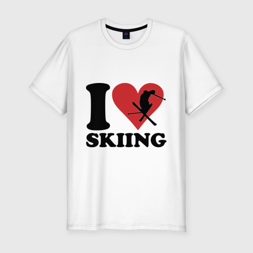 Мужская футболка хлопок Slim I love skiing - Я люблю кататься на лыжах, цвет белый