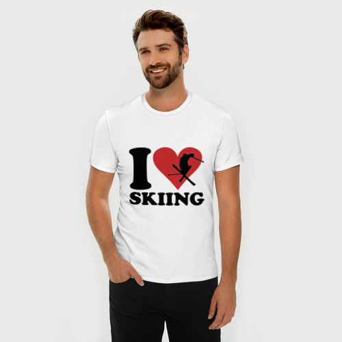 Мужская футболка хлопок Slim I love skiing - Я люблю кататься на лыжах, цвет белый - фото 3