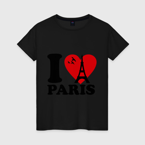 Женская футболка хлопок Я люблю Париж, цвет черный