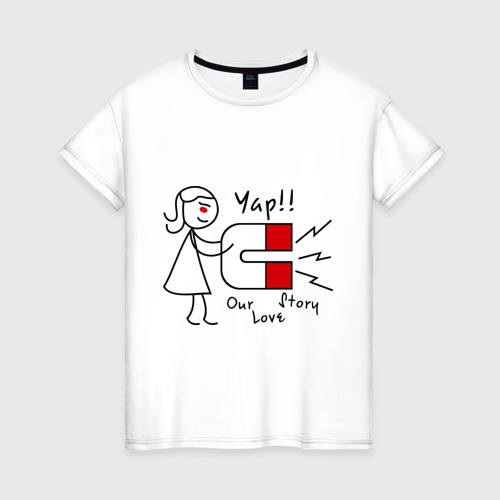 Женская футболка из хлопка с принтом Магнит для сердца женская, вид спереди №1