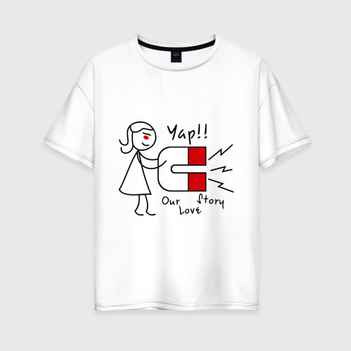 Женская футболка хлопок Oversize Магнит для сердца женская, цвет белый