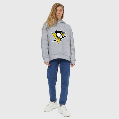 Женское худи Oversize хлопок Pittsburgh Penguins, цвет меланж - фото 6
