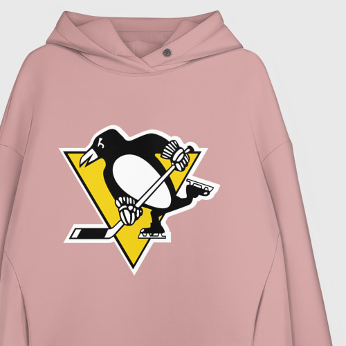 Женское худи Oversize хлопок Pittsburgh Penguins, цвет пыльно-розовый - фото 3