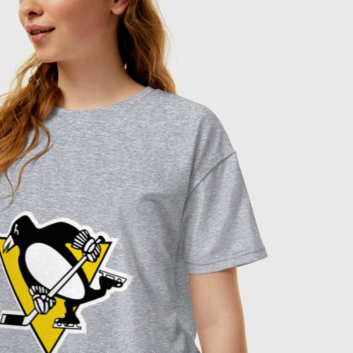 Женская футболка хлопок Oversize Pittsburgh Penguins, цвет меланж - фото 3