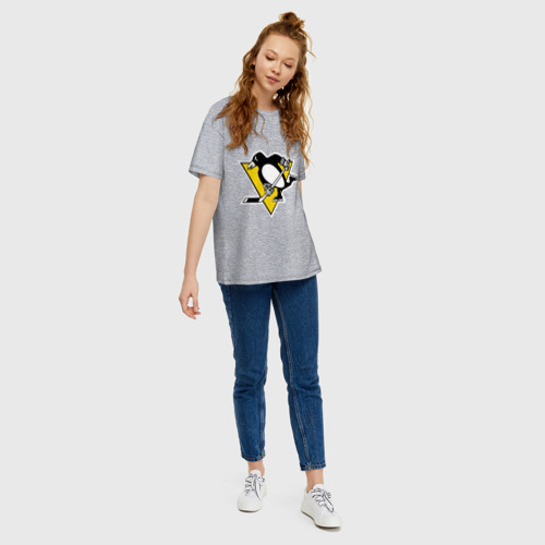 Женская футболка хлопок Oversize Pittsburgh Penguins, цвет меланж - фото 5