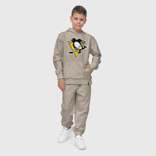 Детский костюм с толстовкой хлопок с принтом Pittsburgh Penguins, фото на моделе #1