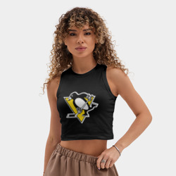 Женская укороченная майка-топ хлопок Pittsburgh Penguins - фото 2