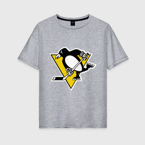 Женская футболка хлопок Oversize Pittsburgh Penguins, цвет меланж