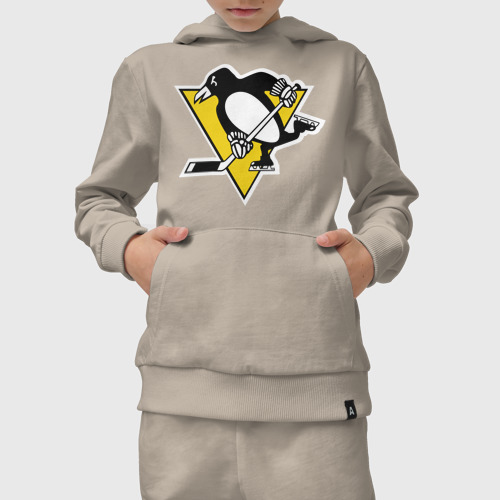 Детский костюм с толстовкой хлопок с принтом Pittsburgh Penguins, вид сбоку #3