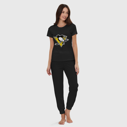 Женская пижама хлопок Pittsburgh Penguins, цвет черный - фото 5