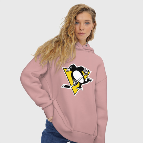 Женское худи Oversize хлопок Pittsburgh Penguins, цвет пыльно-розовый - фото 4