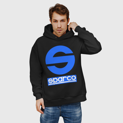 Мужское худи Oversize хлопок Sparco Спарко, цвет черный - фото 3