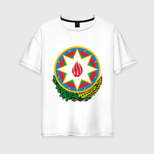 Женская футболка оверсайз из хлопка с принтом Герб Азербайджана, вид спереди №1