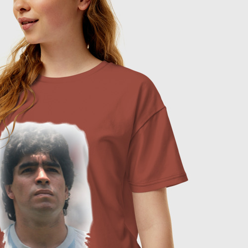 Женская футболка хлопок Oversize Diego Maradona 2, цвет кирпичный - фото 3