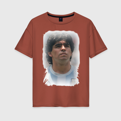 Женская футболка хлопок Oversize Diego Maradona 2, цвет кирпичный