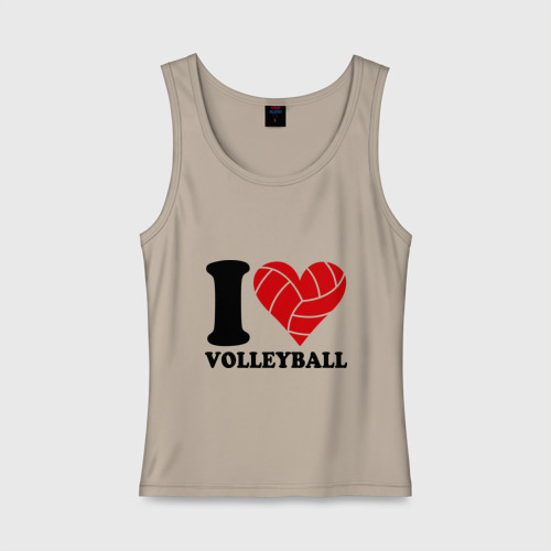 Женская майка хлопок I love volleyball - Я люблю волейбол, цвет миндальный