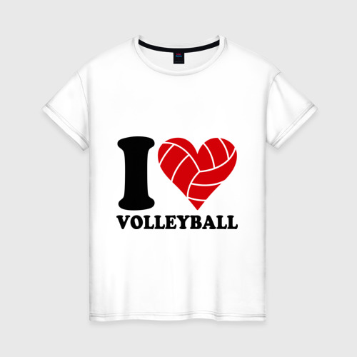 Женская футболка хлопок I love volleyball - Я люблю волейбол, цвет белый
