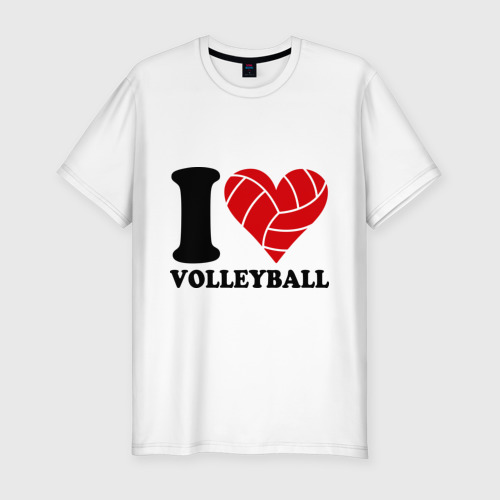 Мужская футболка хлопок Slim I love volleyball - Я люблю волейбол, цвет белый